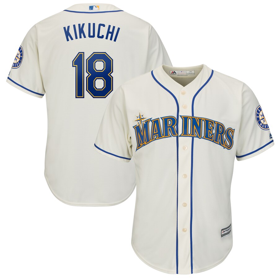 Personalized Mariners 18 Yusei Kikuchi Cream Cool Base Jersey