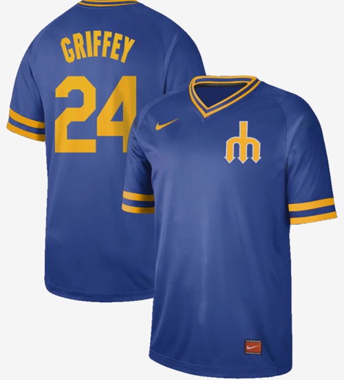 Personalized Mariners #24 Ken Griffey Royal Authentic Cooperstown Collection Stitched Baseball Jersey