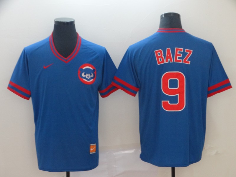 Personalized Cubs 9 Javier Baez Blue Throwback Jersey