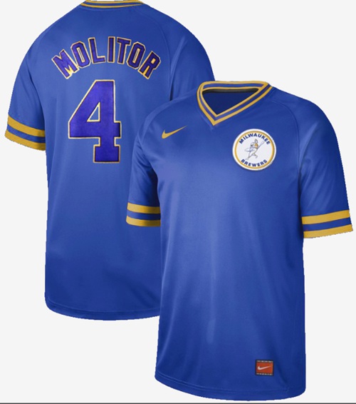 Personalized Brewers #4 Paul Molitor Royal Authentic Cooperstown Collection Stitched Baseball Jersey