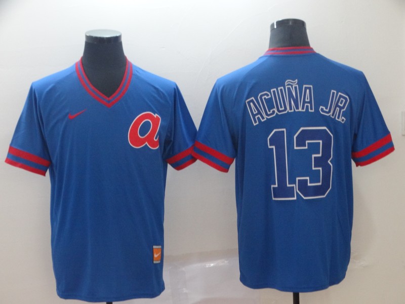 Personalized Braves 13 Ronald Acuna Jr Blue Throwback Jersey