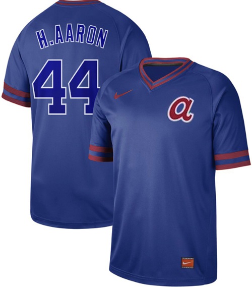 Personalized Braves #44 Hank Aaron Royal Authentic Cooperstown Collection Stitched Baseball Jersey