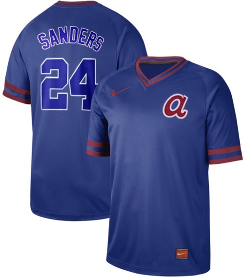 Personalized Braves #24 Deion Sanders Royal Authentic Cooperstown Collection Stitched Baseball Jersey