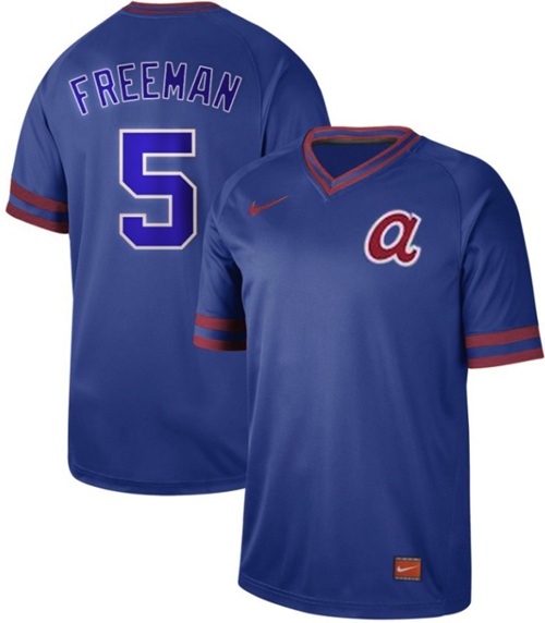 Personalized Braves #5 Freddie Freeman Royal Authentic Cooperstown Collection Stitched Baseball Jersey