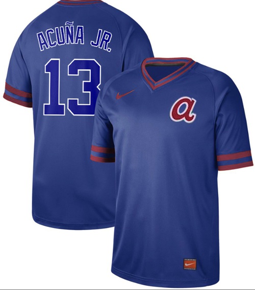 Personalized Braves #13 Ronald Acuna Jr. Royal Authentic Cooperstown Collection Stitched Baseball Jersey