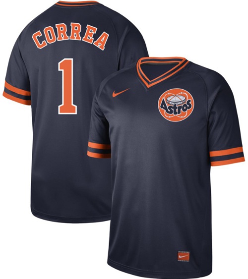 Personalized Astros #1 Carlos Correa Navy Authentic Cooperstown Collection Stitched Baseball Jersey
