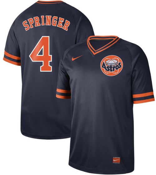 Personalized Astros #4 George Springer Navy Authentic Cooperstown Collection Stitched Baseball Jersey