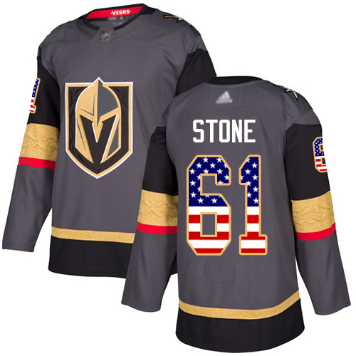 Personalized Golden Knights #61 Mark Stone Grey Home Authentic USA Flag Stitched Hockey Jersey