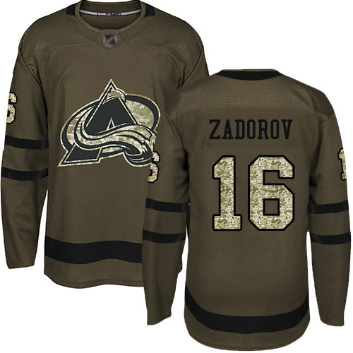 Personalized Avalanche #16 Nikita Zadorov Green Salute to Service Stitched Hockey Jersey