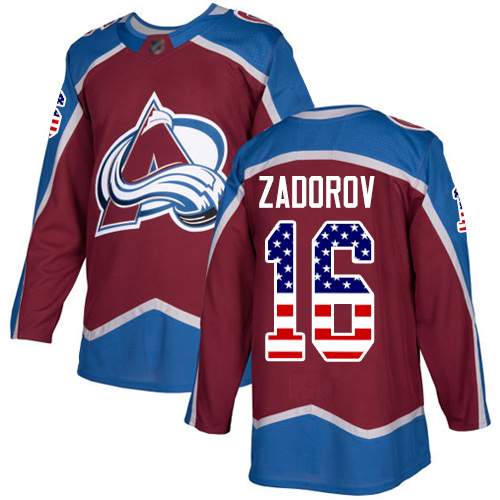 Personalized Avalanche #16 Nikita Zadorov Burgundy Home Authentic USA Flag Stitched Hockey Jersey