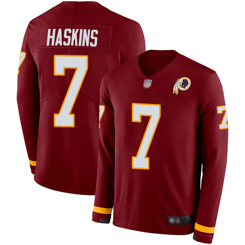 Personalized Redskins #7 Dwayne Haskins Burgundy Red Team Color Men’s Stitched Football Limited Therma Long Sleeve Jersey