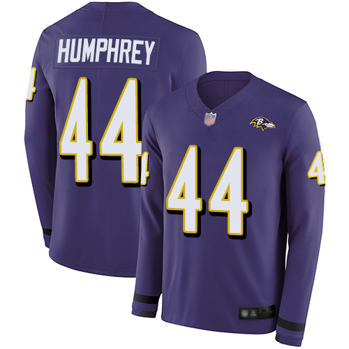 Personalized Ravens #44 Marlon Humphrey Purple Team Color Men’s Stitched Football Limited Therma Long Sleeve Jersey