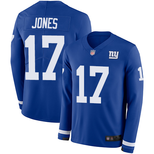 Personalized Giants #17 Daniel Jones Royal Blue Team Color Men’s Stitched Football Limited Therma Long Sleeve Jersey