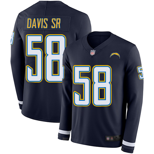 Personalized Chargers #58 Thomas Davis Sr Navy Blue Team Color Men’s Stitched Football Limited Therma Long Sleeve Jersey