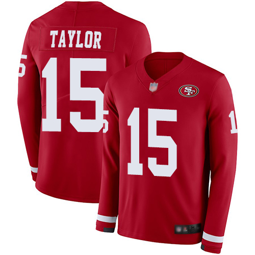 Personalized 49ers #15 Trent Taylor Red Team Color Men’s Stitched Football Limited Therma Long Sleeve Jersey