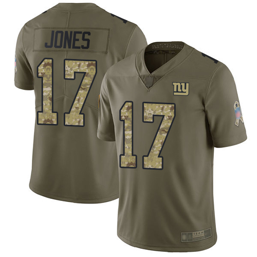 Personalized Giants #17 Daniel Jones Olive Camo Youth Stitched Football Limited 2017 Salute to Service Jersey
