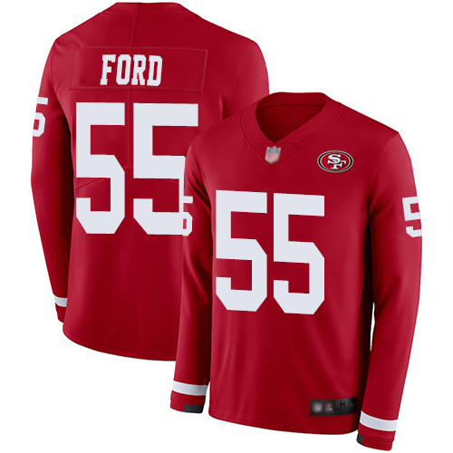 Personalized 49ers #55 Dee Ford Red Team Color Youth Stitched Football Limited Therma Long Sleeve Jersey