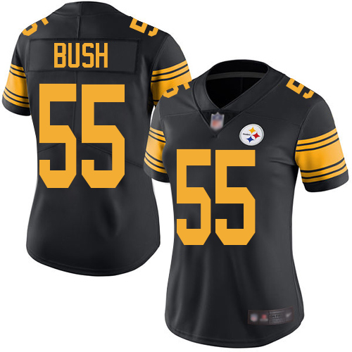 Personalized Steelers #55 Devin Bush Black Women’s Stitched Football Limited Rush Jersey