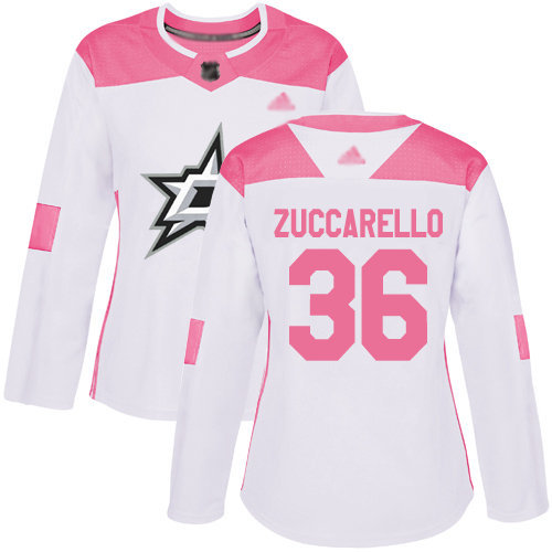 Personalized Stars #36 Mats Zuccarello White Pink Authentic Fashion Women’s Stitched Hockey Jersey