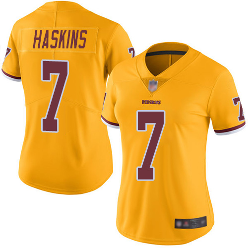 Personalized Redskins #7 Dwayne Haskins Gold Women’s Stitched Football Limited Rush Jersey
