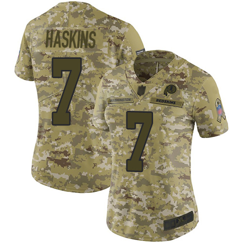 Personalized Redskins #7 Dwayne Haskins Camo Women’s Stitched Football Limited 2018 Salute to Service Jersey
