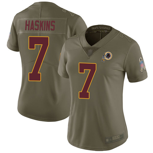 Personalized Redskins #7 Dwayne Haskins Olive Women’s Stitched Football Limited 2017 Salute to Service Jersey
