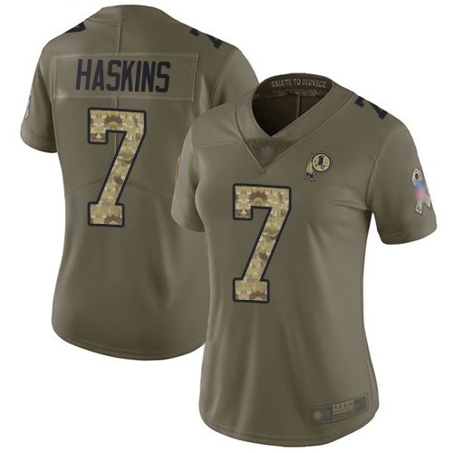 Personalized Redskins #7 Dwayne Haskins Olive Camo Women’s Stitched Football Limited 2017 Salute to Service Jersey