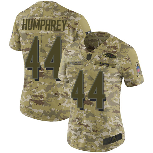 Personalized Ravens #44 Marlon Humphrey Camo Women’s Stitched Football Limited 2018 Salute to Service Jersey