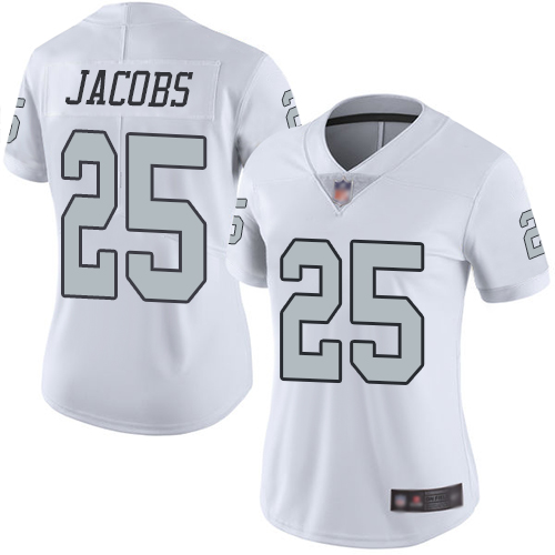 Personalized Raiders #25 Josh Jacobs White Women’s Stitched Football Limited Rush Jersey