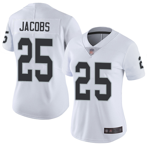 Personalized Raiders #25 Josh Jacobs White Women’s Stitched Football Untouchable Limited Jersey