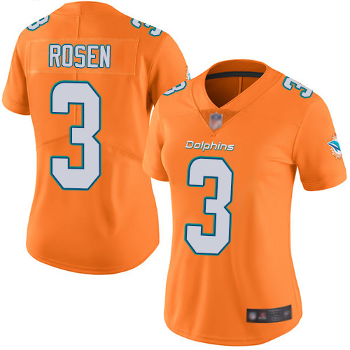 Personalized Dolphins #3 Josh Rosen Orange Women’s Stitched Football Limited Rush Jersey