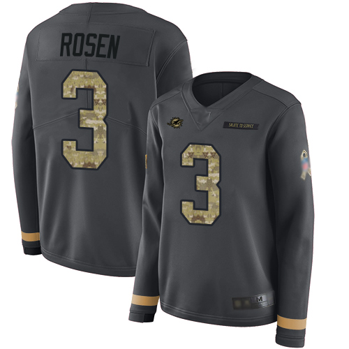 Personalized Dolphins #3 Josh Rosen Anthracite Salute to Service Women’s Stitched Football Limited Therma Long Sleeve Jersey