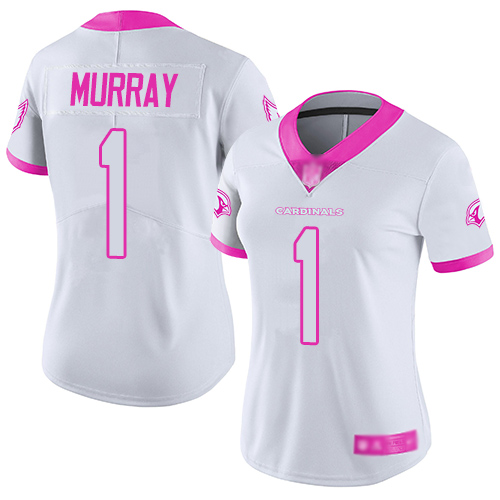 Personalized Cardinals #1 Kyler Murray White Pink Women’s Stitched Football Limited Rush Fashion Jersey