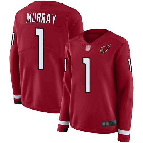 Personalized Cardinals #1 Kyler Murray Red Team Color Women’s Stitched Football Limited Therma Long Sleeve Jersey