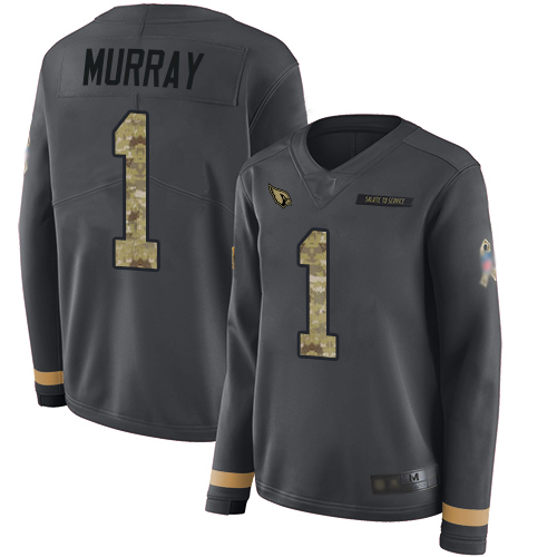 Personalized Cardinals #1 Kyler Murray Anthracite Salute to Service Women’s Stitched Football Limited Therma Long Sleeve Jersey