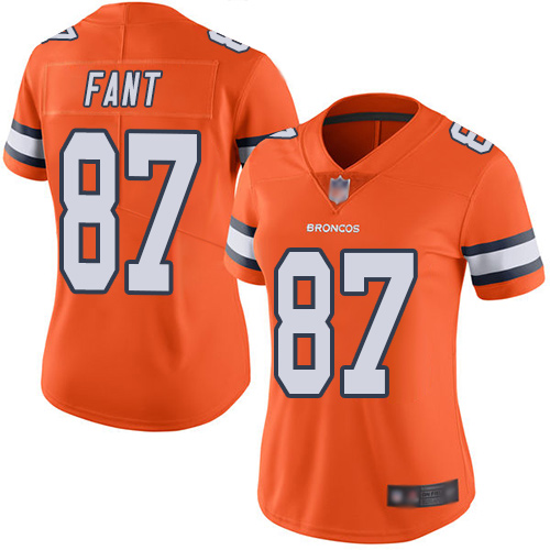 Personalized Broncos #87 Noah Fant Orange Women’s Stitched Football Limited Rush Jersey