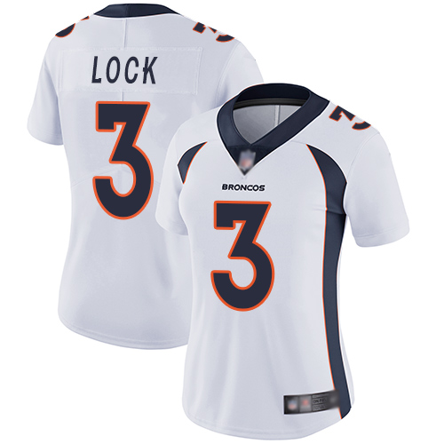 Personalized Broncos #3 Drew Lock White Women’s Stitched Football Untouchable Limited Jersey