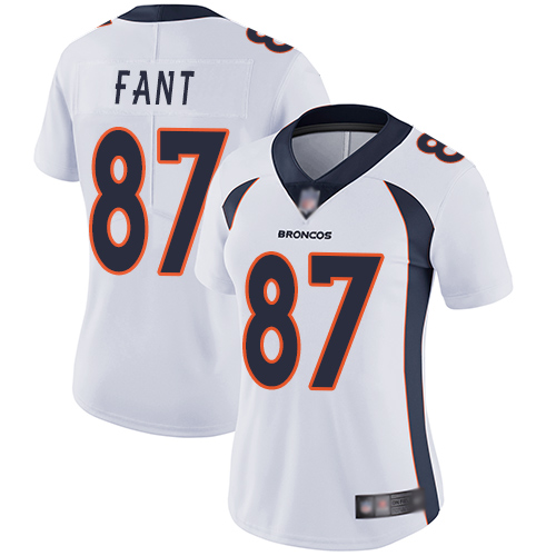 Personalized Broncos #87 Noah Fant White Women’s Stitched Football Untouchable Limited Jersey