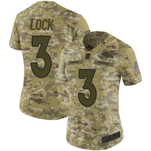 Personalized Broncos #3 Drew Lock Camo Women’s Stitched Football Limited 2018 Salute to Service Jersey
