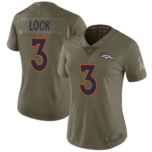 Personalized Broncos #3 Drew Lock Olive Women’s Stitched Football Limited 2017 Salute to Service Jersey