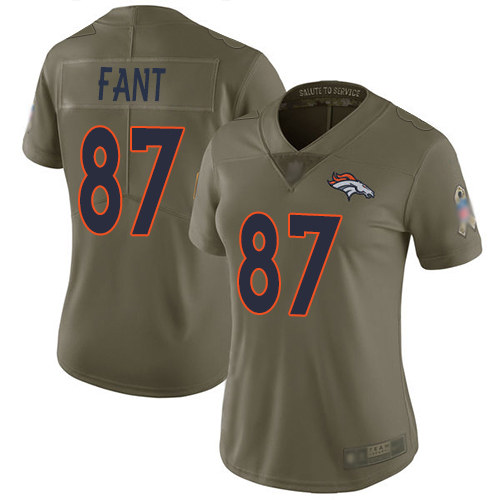 Personalized Broncos #87 Noah Fant Olive Women’s Stitched Football Limited 2017 Salute to Service Jersey