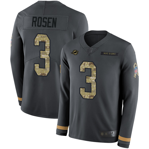 Personalized Dolphins #3 Josh Rosen Anthracite Salute to Service Youth Stitched Football Limited Therma Long Sleeve Jersey