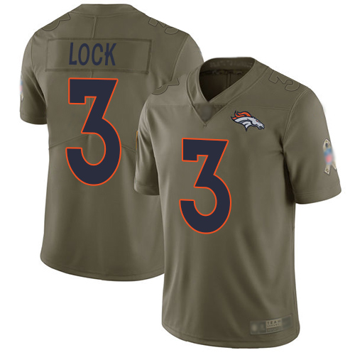 Personalized Broncos #3 Drew Lock Olive Youth Stitched Football Limited 2017 Salute to Service Jersey