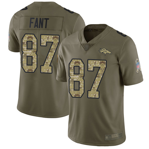 Personalized Broncos #87 Noah Fant Olive Camo Youth Stitched Football Limited 2017 Salute to Service Jersey