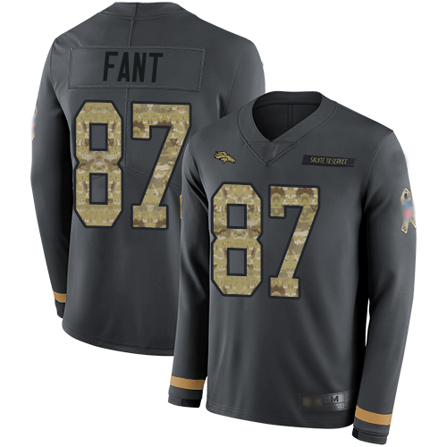 Personalized Broncos #87 Noah Fant Anthracite Salute to Service Youth Stitched Football Limited Therma Long Sleeve Jersey