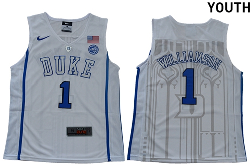 Personalized Blue Devils #1 Zion Williamson White Basketball Elite Stitched Youth College Jersey