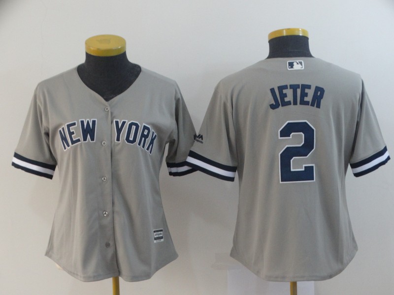 Personalized Women Yankees 2 Derek Jeter Gray Women Cool Base Jersey