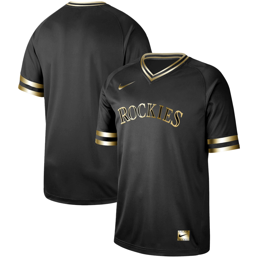 Personalized Rockies Blank Black Gold Cooperstown Collection Legend V Neck Jersey