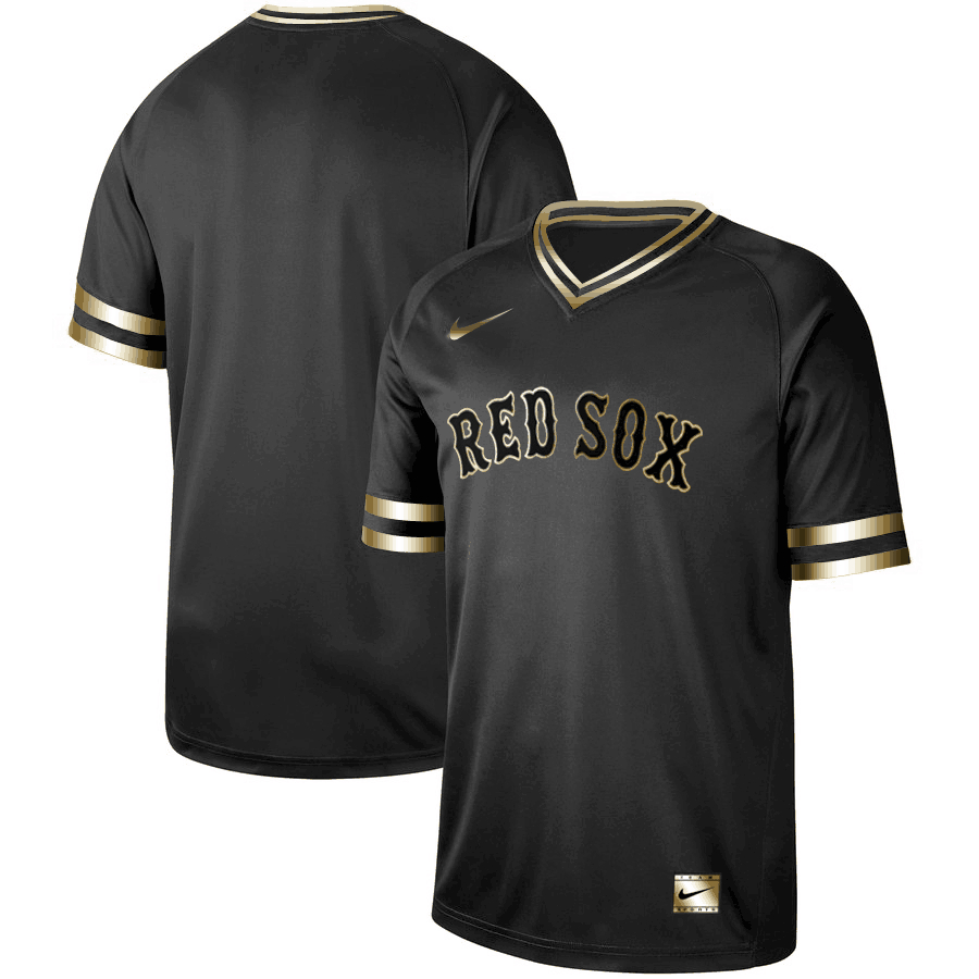 Personalized Red Sox Blank Black Gold Cooperstown Collection Legend V Neck Jersey