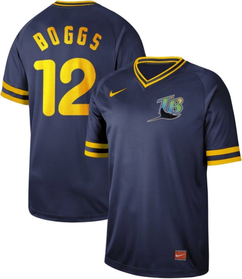 Personalized Rays #12 Wade Boggs Navy Authentic Cooperstown Collection Stitched Baseball Jersey